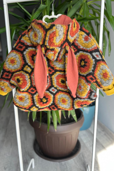 Capă din lână fiartă Oversized - Flori Mustar [2]