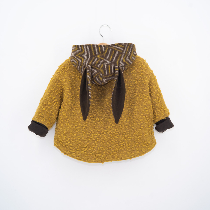 Capă din lână oversized cu urechiușe de iepuraș, muștar etnic, pentru copii - H. Bebe [2]