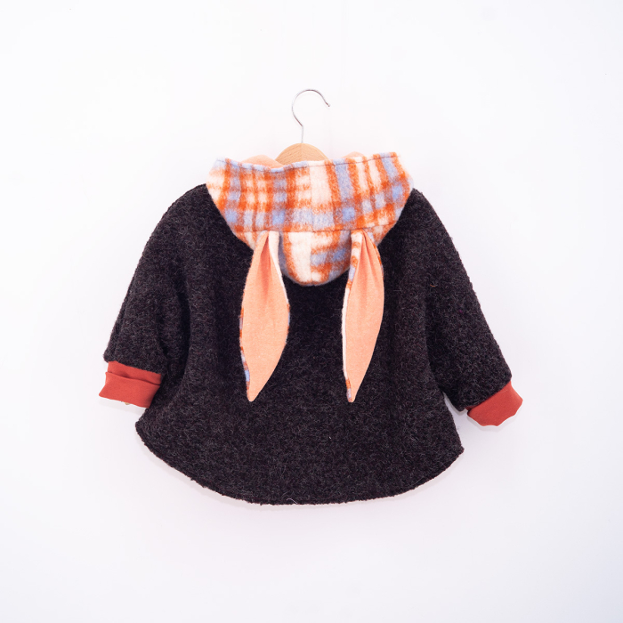 Capă Lână Oversized Copii cu Iepuraș - Vișiniu/Somon | H. Bebe [2]