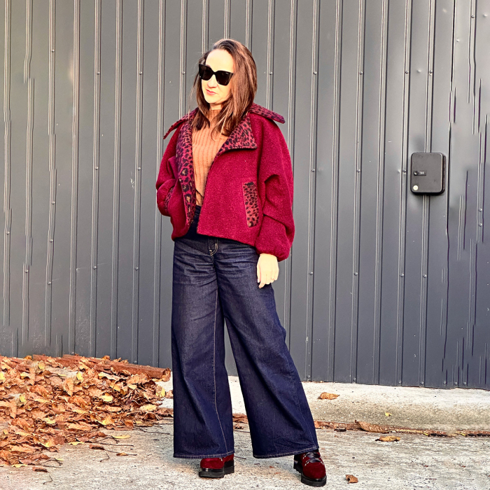 Jachetă Damă Lână Batwing Bordo cu Rever Animal Print | H. Bebe [2]