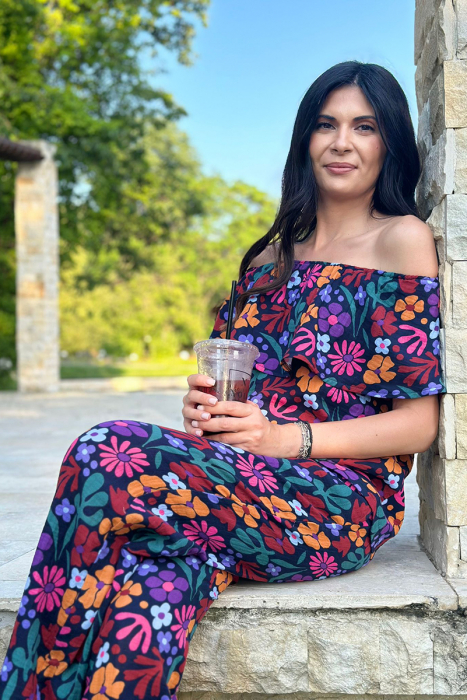 Compleu Dama cu volan din Muselina -Bleomarin Flori [2]