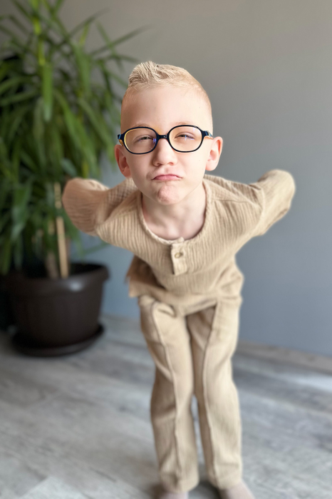 Compleu din muselină băiat — Cămașă tip hanorac + Pantalon |Albastru| H. Bebe [2]