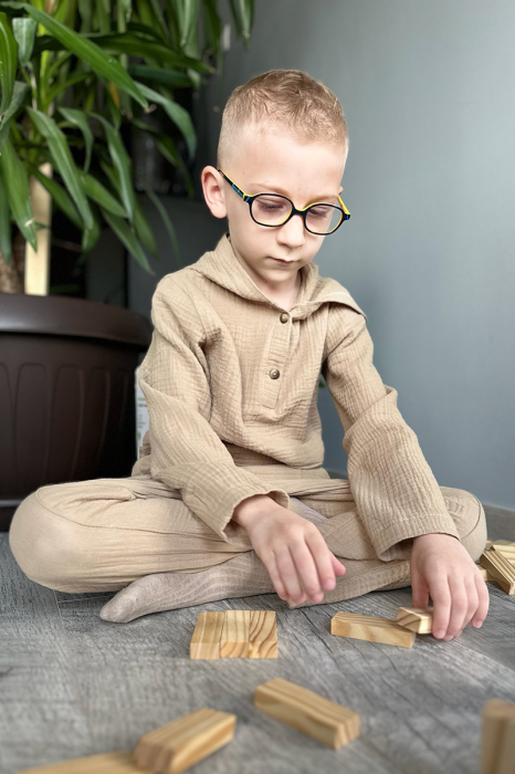 Compleu din muselină băiat — Cămașă tip hanorac + Pantalon |Crem | H. Bebe [3]