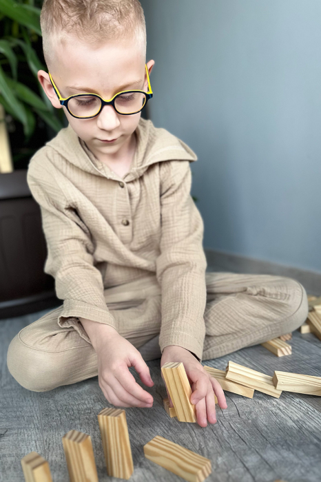 Compleu din muselină băiat — Cămașă tip hanorac + Pantalon |Crem | H. Bebe [2]