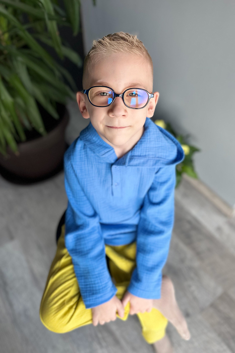 Compleu din muselină băiat — Cămașă tip hanorac + Pantalon |Albastru| H. Bebe [2]