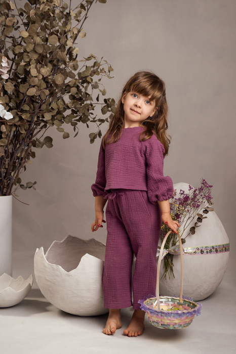 Compleu din muselina Fetite  - Mov [2]