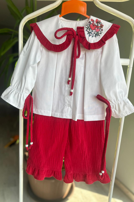 Compleu Fetiță din Muselină cu Guler Imprimat [2]