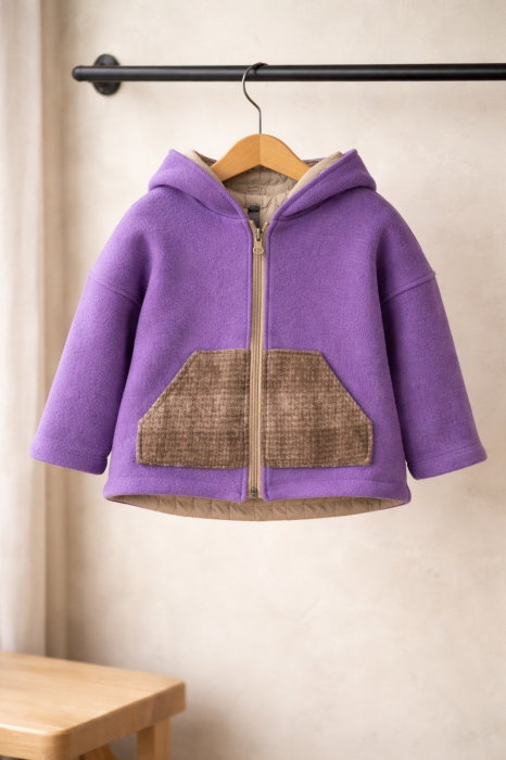 Jachetă din lână boucle Oversized -Mov/Crem [5]