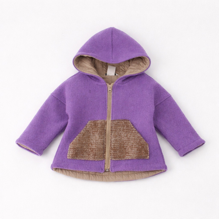 Jachetă din lână boucle Oversized -Mov/Crem [2]