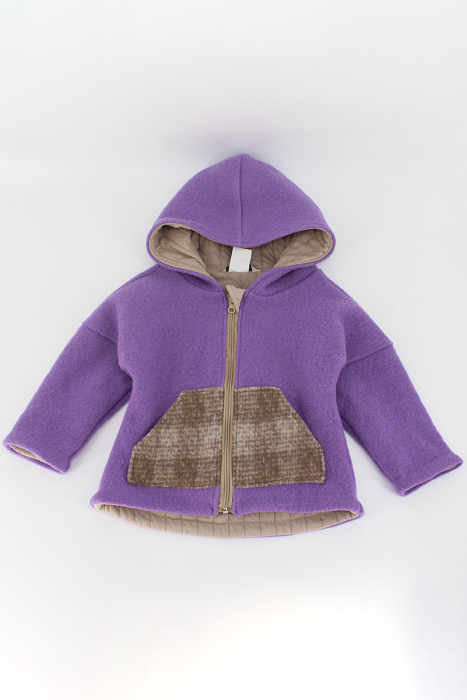 Jachetă din lână boucle Oversized -Mov/Crem [4]