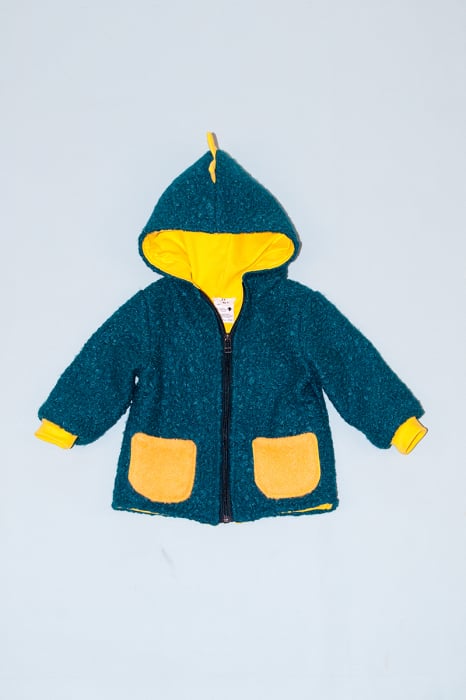 Jachetă din lână bucle cu glugă - Dino Yellow [1]