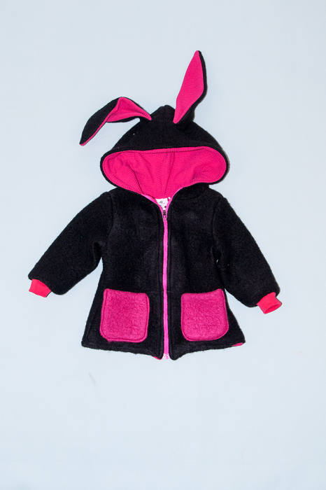 Jachetă din lână fiartă cu glugă - Black&Pink Rabbit [1]