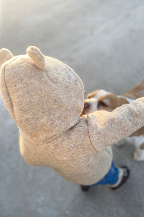 Jachetă din lână fiartă cu glugă - Crem Hoodie [2]