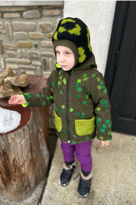 Jachetă din lână fiartă cu glugă - Black&Yellow Rabbit [2]