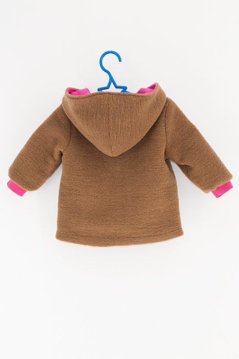 Jachetă din lână  cu glugă - Crem / Pink [2]