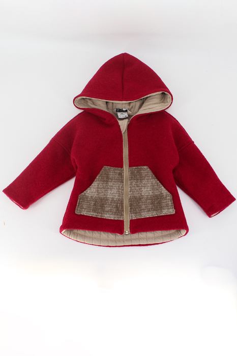 Jachetă din lână boucle Oversized - Rosu/Crem [3]