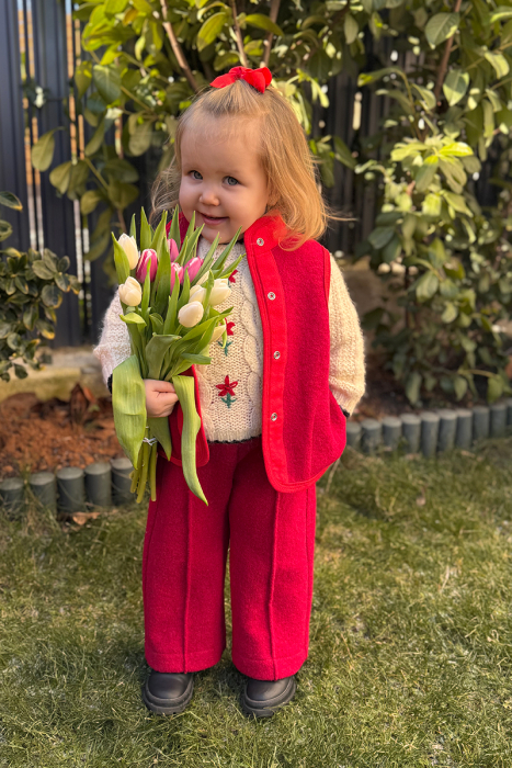 Pantalon Lână 100% -Wide Leg Rosu [4]