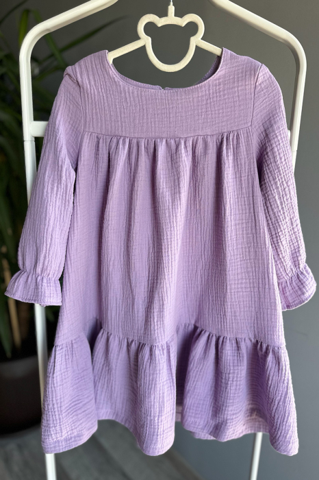 Rochie cu volan si maneca lunga - Liliac [3]