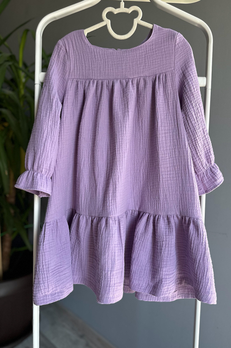 Rochie cu volan si maneca lunga - Liliac [5]