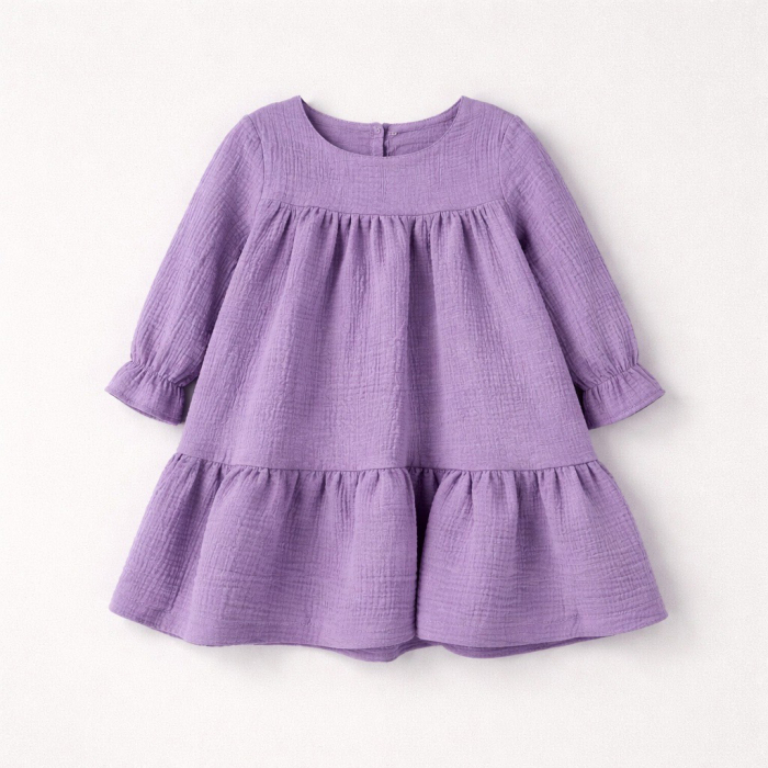 Rochie cu volan si maneca lunga - Liliac [2]