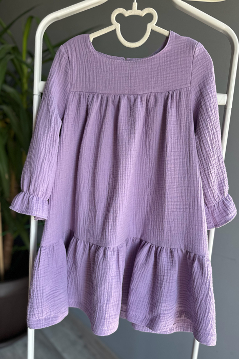 Rochie cu volan si maneca lunga - Liliac [4]