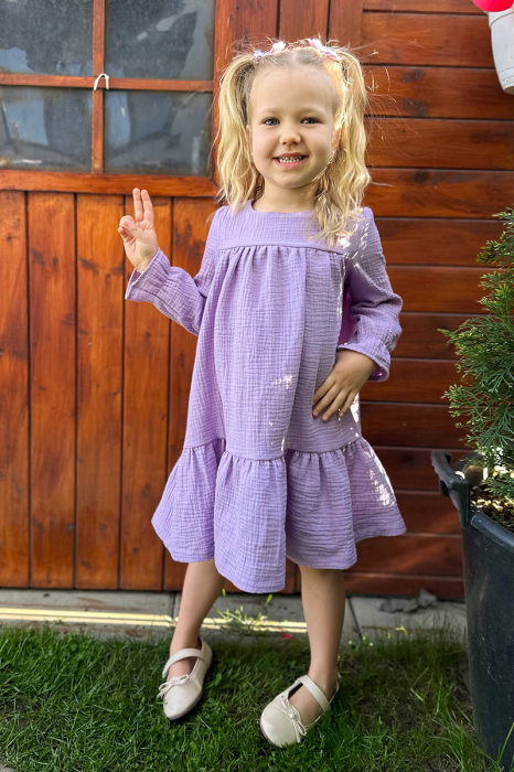 Rochie cu volan si maneca lunga - Liliac [4]