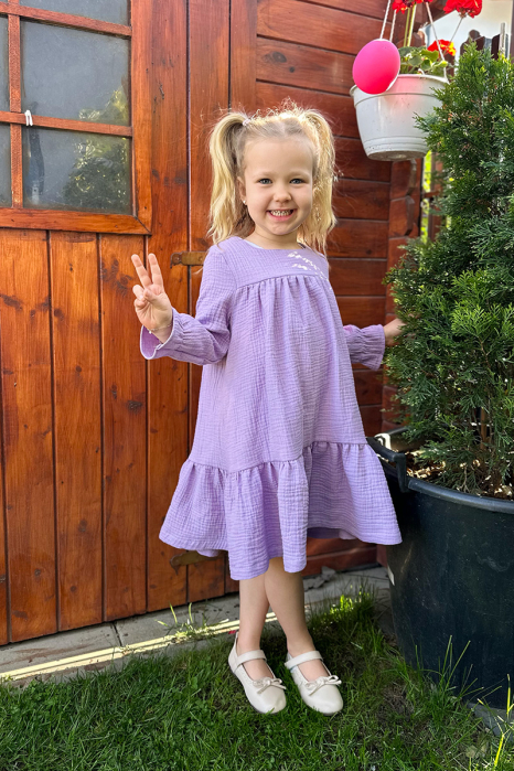 Rochie cu volan si maneca lunga - Liliac [2]