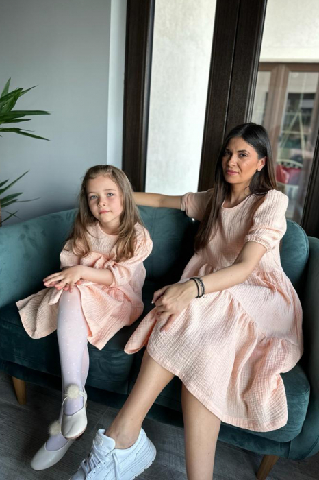 Rochie din Muselina cu mâneci bufante - Roz [2]