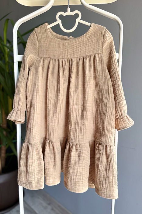 Rochie cu volan si maneca lunga - Crem [4]