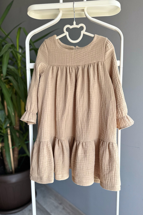 Rochie cu volan si maneca lunga - Crem [3]