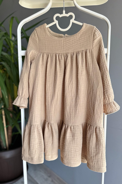 Rochie cu volan si maneca lunga - Crem [2]