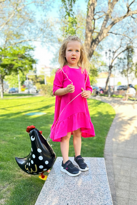 Rochie Muselina Asimetrică - Fucsia [2]