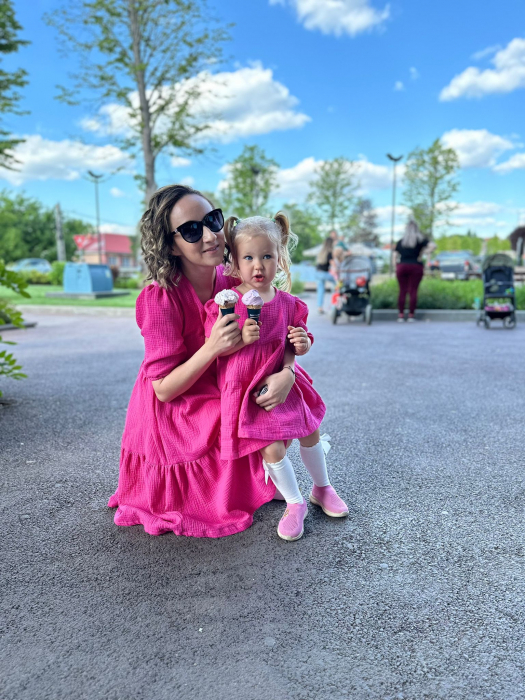 Rochii Mama Fiica din Muselina cu mâneci bufante -  Fucsia [4]