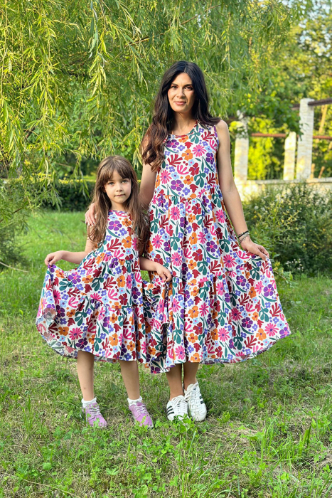 Rochii Mama Fiica din Muselina cu mâneci bufante - zmeuriu [2]