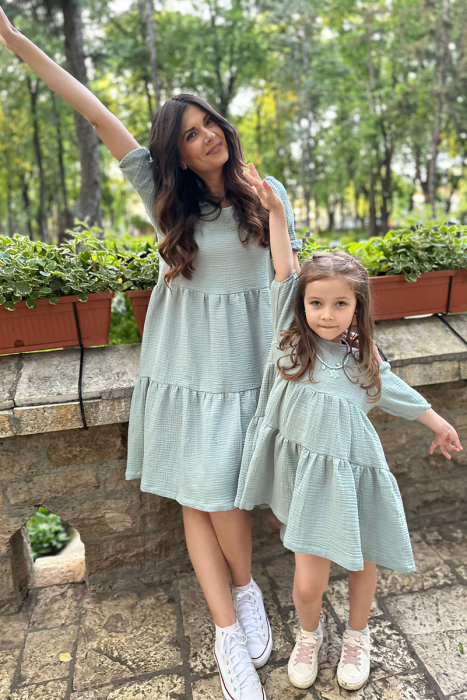 Rochii Mama Fiica din Muselina cu mâneci bufante - MInt [2]