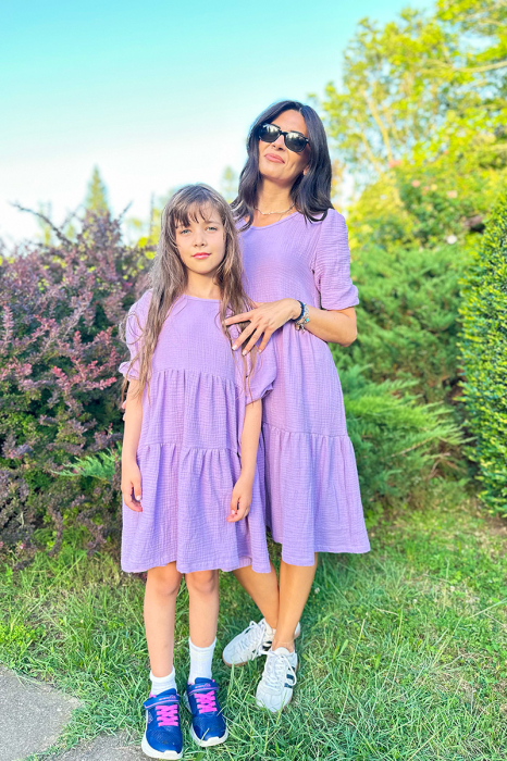 Rochii Mama Fiica din Muselina cu mâneci bufante -Liliac [5]