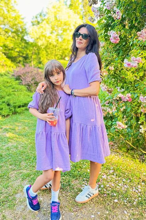 Rochii Mama Fiica din Muselina cu mâneci bufante -Liliac [3]
