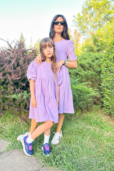 Rochii Mama Fiica din Muselina cu mâneci bufante -Liliac [4]