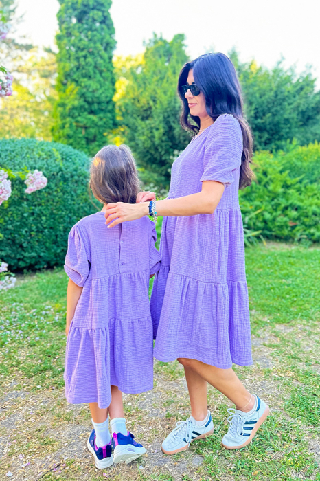 Rochii Mama Fiica din Muselina cu mâneci bufante -Liliac [2]