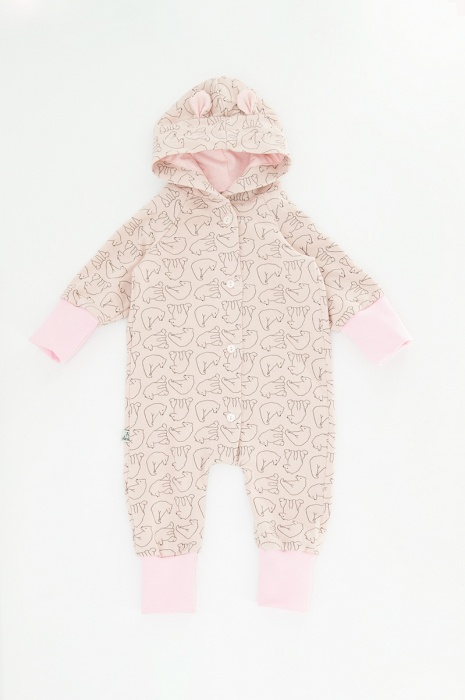 Salopetă cu Nasturi și Glugă -Roz Ursulet [3]