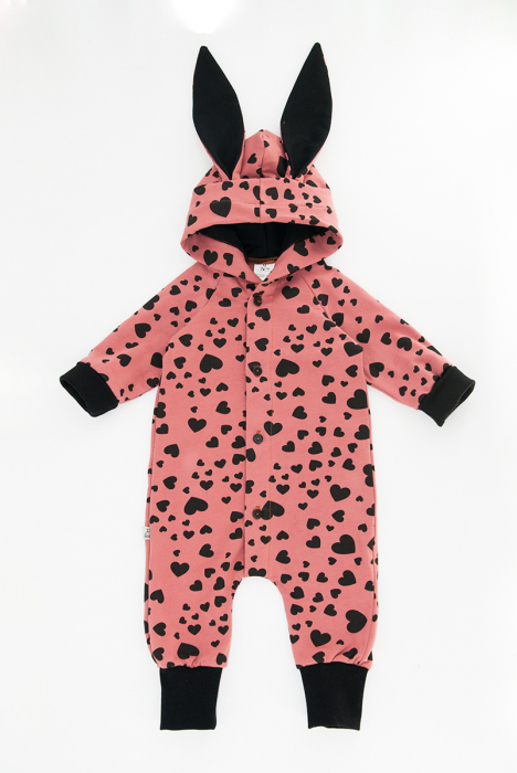 Salopetă cu Nasturi și Glugă -Roz cu Inimioare [3]