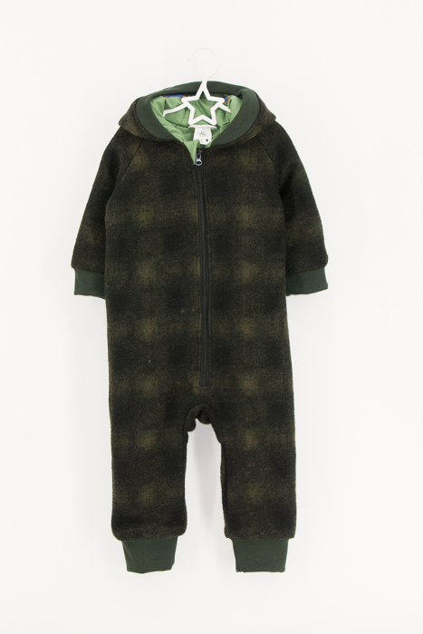 Salopetă din Lână cu Fermoar și Glugă -Carouri Kaki [1]