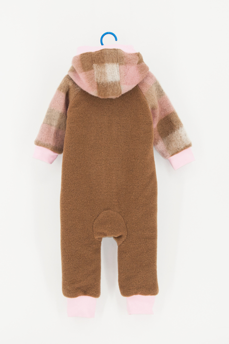 Salopetă din Lână cu Fermoar și Glugă - Crem/ Carouri Roz [2]