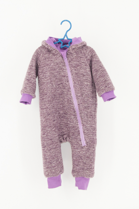 Salopetă din Lână Fiartă cu Fermoar și Glugă - Mov Stripes [2]