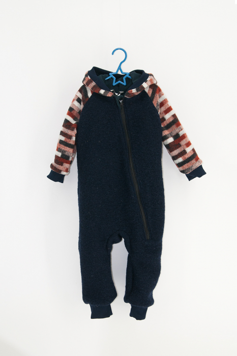 Salopetă din Lână Fiartă cu Fermoar și Glugă - Bleumarin Stripes [2]