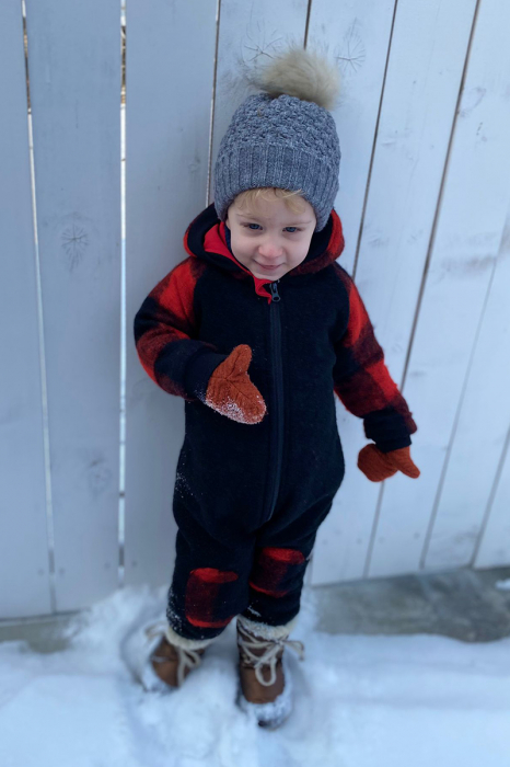 Salopetă din Lână Fiartă cu Fermoar și Glugă - Green & Pink [3]