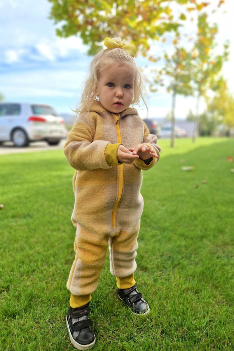 Salopetă din Lână Fiartă cu Fermoar și Glugă - Yellow Mix [3]