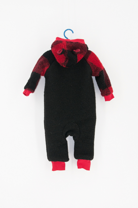 Salopetă din Lână Fiartă cu Fermoar și Glugă - BLACK/RED [2]