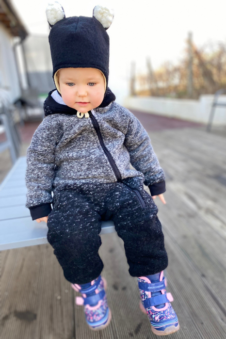 Salopetă din Lână Fiartă cu Fermoar și Glugă - Gri Degrade [5]