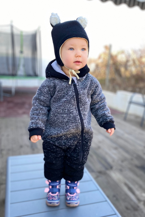 Salopetă din Lână Fiartă cu Fermoar și Glugă - Gri Degrade [3]